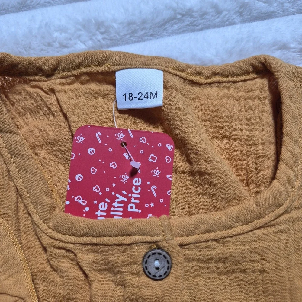 PatPat Toddler Girls 2pc Set Brown Ribbed Hoodie Mustard Yellow Romper 18-24M